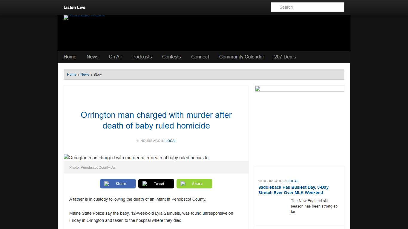 Orrington man charged with murder after death of baby ruled homicide | Newsradio WGAN