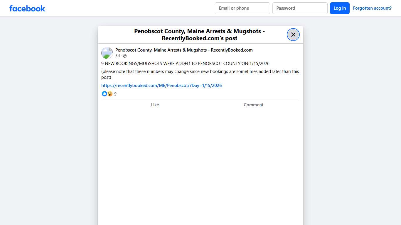 9 NEW BOOKINGS/MUGSHOTS WERE ADDED TO PENOBSCOT COUNTY ON 1/15/2026 (please note that these numbers may change since new bookings are sometimes added later than this post)... - Penobscot County, Maine Arrests & Mugshots - RecentlyBooked.com | Facebook
