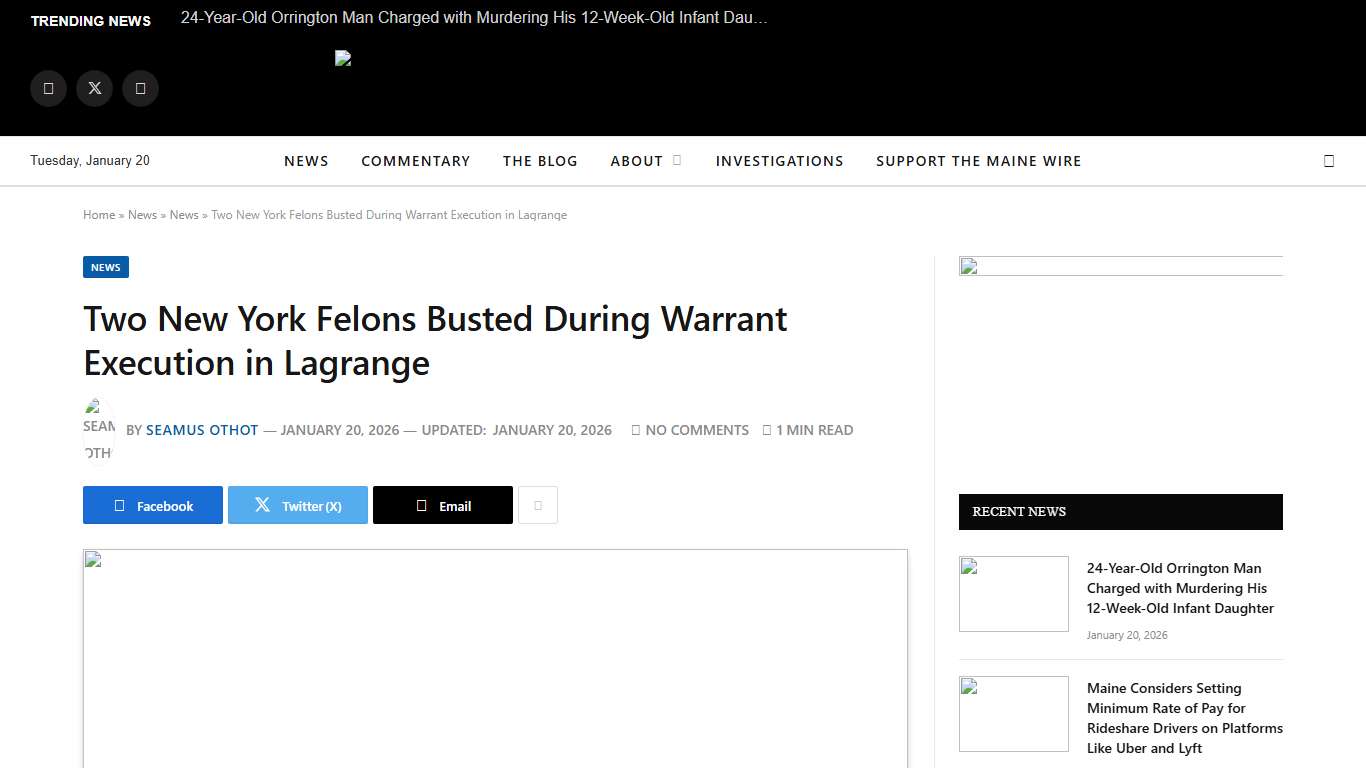 Two New York Felons Busted During Warrant Execution in Lagrange - The Maine Wire